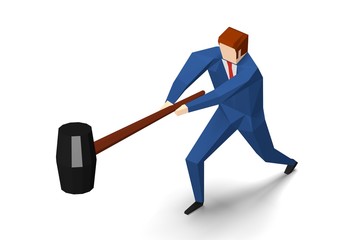Businessman holding big hammer