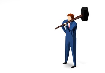 Businessman holding big hammer