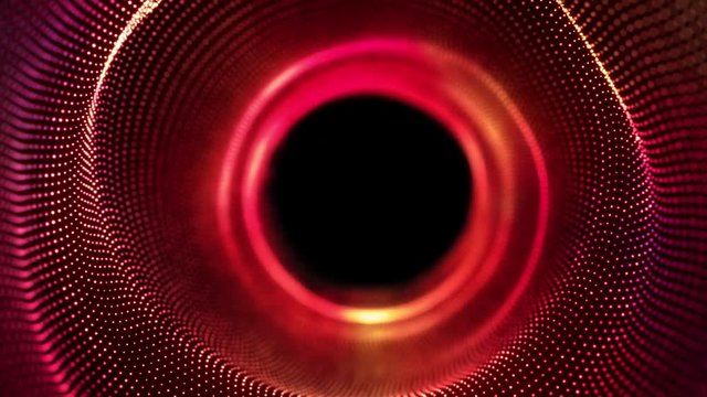  60fps looped seamless abstract background. Smooth motion of hi-tech red dots and  black spot. For logo and title placement, event, concert, presentation, site, VJ, Resolume.