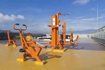 Fototapeta premium Machines for exercising outdoors at no cost to people