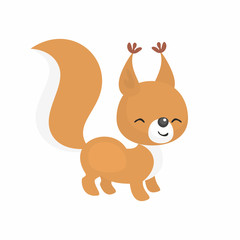 The image of cute little squirrel in cartoon style. Vector children’s illustration. 