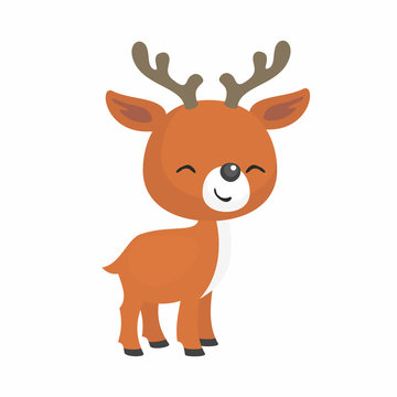The image of cute little deer in cartoon style. Vector children’s illustration. 