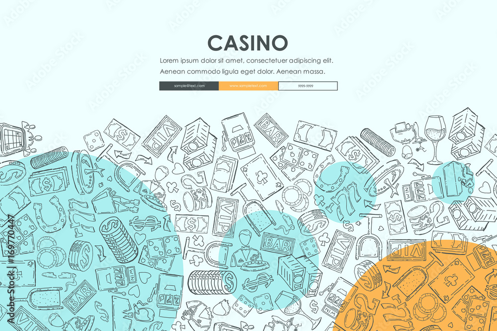 Wall mural casino doodle website template design