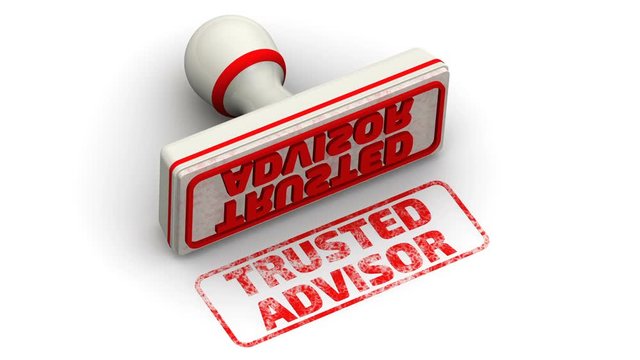 Trusted advisor. Stamp leaves a imprint. Stamp leaves a red imprint "TRUSTED ADVISOR" on white surface. Footage video