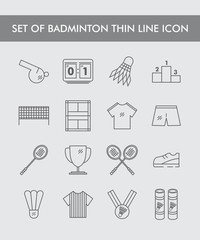 Set of Badminton Thin Line Icon