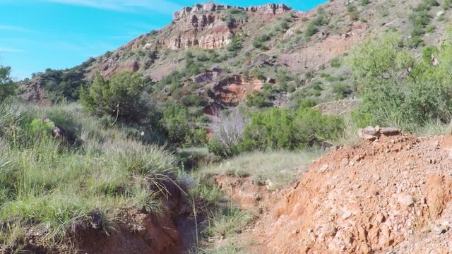 Palo Duro canyon, Texas state park. August, 2017. POV. point view of canyon landscape in the morning.