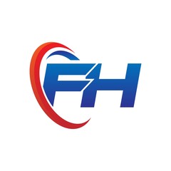 modern dynamic vector initial letters logo fh with circle swoosh red blue