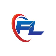 modern dynamic vector initial letters logo fl with circle swoosh red blue