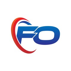 modern dynamic vector initial letters logo fo with circle swoosh red blue