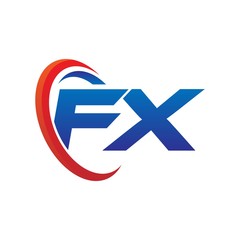 modern dynamic vector initial letters logo fx with circle swoosh red blue