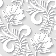 Elegant 3d seamless floral pattern. Vector Illustration