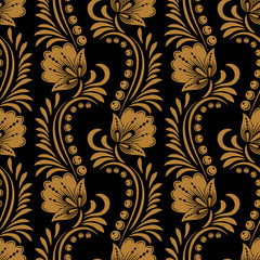 Floral seamless pattern in traditional russian style. Khokhloma painting. Vector Illustration