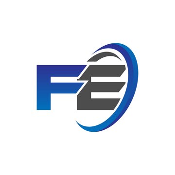 vector initial logo letters fe with circle swoosh blue gray