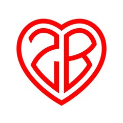 initial letters logo zb red monogram heart love shape