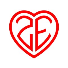initial letters logo ze red monogram heart love shape