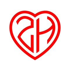 initial letters logo zh red monogram heart love shape