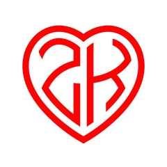 initial letters logo zk red monogram heart love shape
