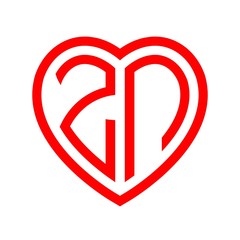 initial letters logo zn red monogram heart love shape