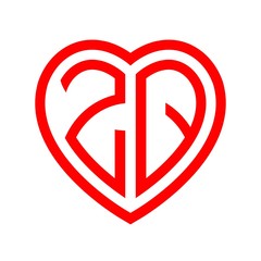initial letters logo zq red monogram heart love shape