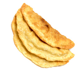 Cheburek - traditional dish of many Turkic and Mongolian peoples, isolated on white background