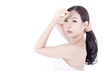 Obraz premium Beautiful Asian Woman Face Portrait Beauty Skin Care Concept. Fashion Beauty Model isolated on white