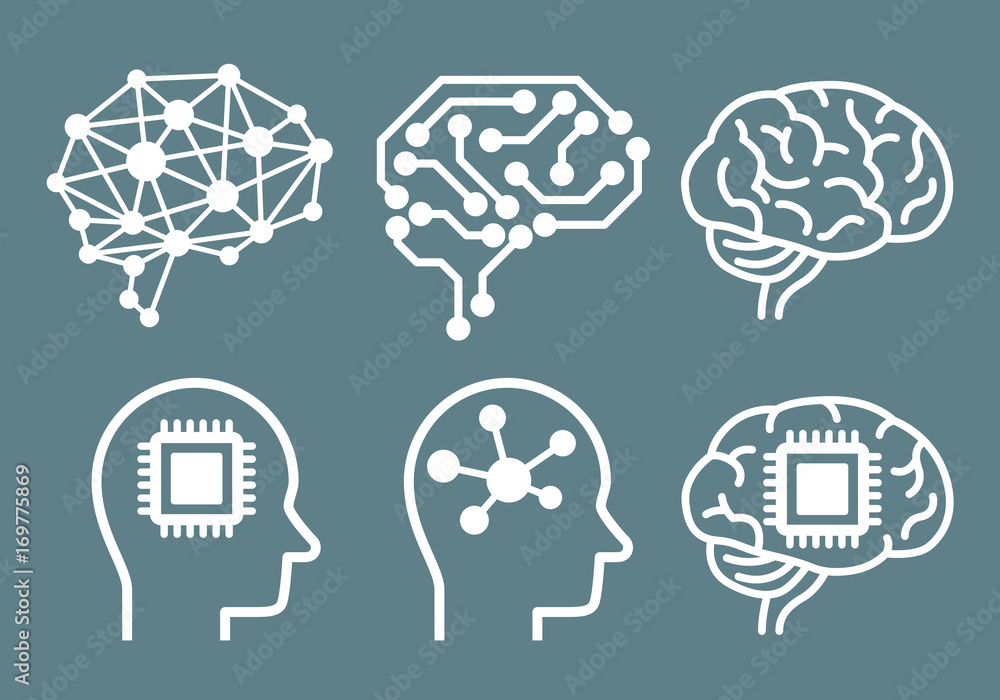 Poster AI (artificial intelligence) icon set.