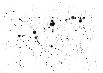 Splashes of black ink on a white background