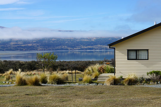 Elevation on the typical house in New Zealand with beautiful landscape background