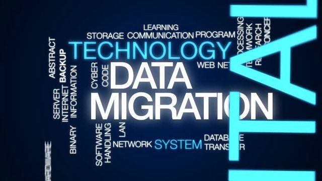 Data migration animated word cloud, text design animation.