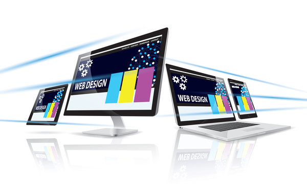Vector illustration. Internet online computer web design website network technology future concept 
