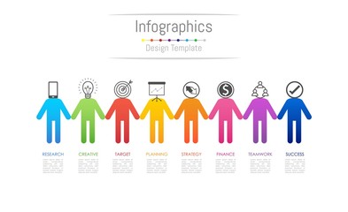Infographic design elements for your business data with 8 options, parts, steps, timelines or processes, connecting people concept. Vector Illustration.