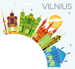Vilnius Skyline with Color Buildings, Blue Sky and Copy Space.