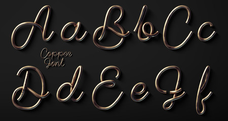 3d render of copper font with letters made of metal wire