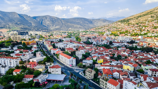 Panoramic view of Mostar, Bosnia and Herzegovina.