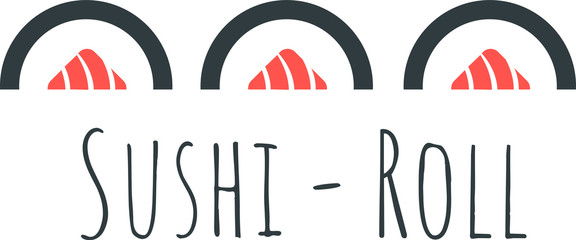 Vector Icon Style Illustration Logo of Asian Street Fast Food Bar or Shop, Sushi, Maki, Onigiri Salmon Roll with Chopsticks, Isolated Minimalistic Object. Sushi design element Isolated on white