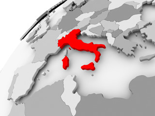 Italy on grey political globe