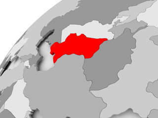 Turkmenistan on grey political globe