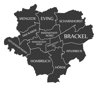 Dortmund city map Germany DE labelled black illustration