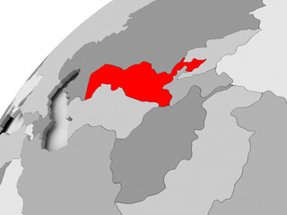 Uzbekistan on grey political globe