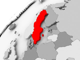 Sweden on grey political globe