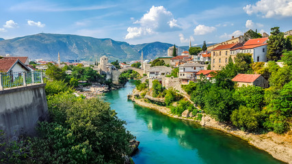 Mostar, Bosnia and Herzegovina. View of the city. - obrazy, fototapety, plakaty
