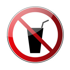 No drink sign. Prohibited sign beverage, isolated on white background. Black silhouette in red round icon. No drinking pictogram. Forbidden warning No drink glass button Vector illustration