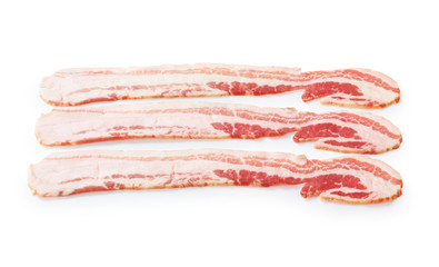 Fresh bacon strips isolated on white background