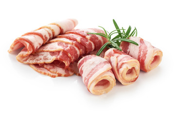 Bacon and rosemary isolated on white background