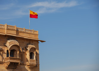 Jaisalmer, Rajasthan, India. Flag of Jaisalmer over Royal Palace