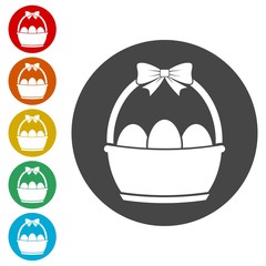 Easter eggs in a basket icons set 