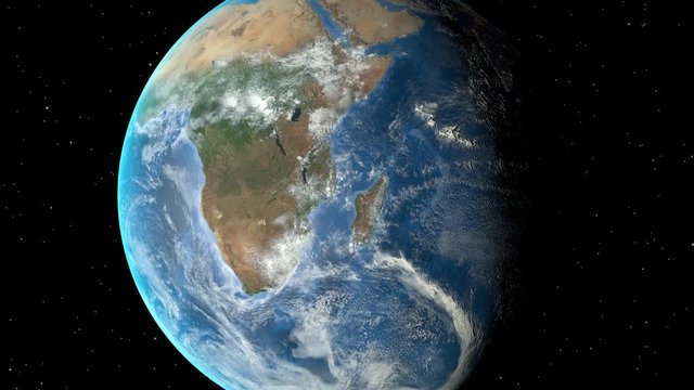 Night to day - rotating Earth. Zoom in on Botswana outlined