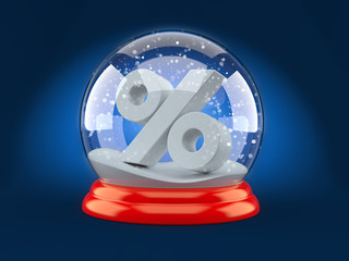Christmas ball with percent symbol on blue background