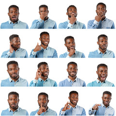 Black man face expression set