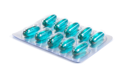  medical capsule pills , Capsules packed in blisters, isolated on white